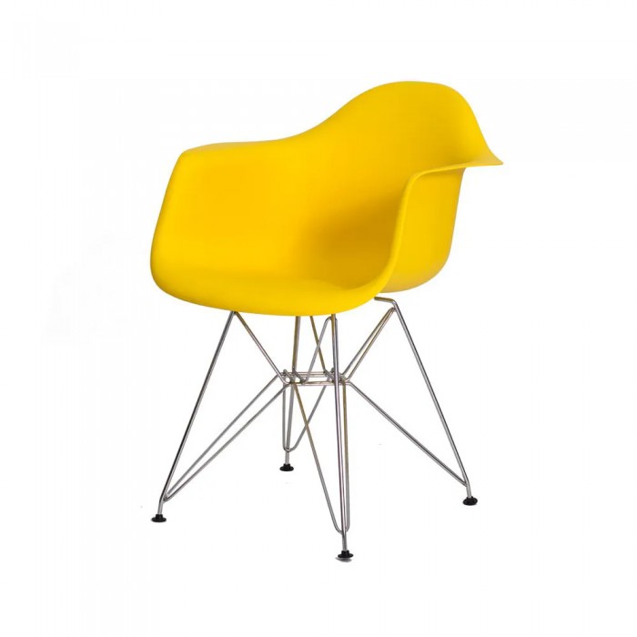 Cadeira Eiffel Eames c Braço Base Cromada Amarela