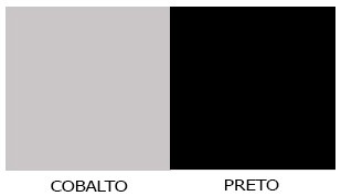 Portas e corpo: Cobalto - Perfil, Puxadores, laterais, prateleiras e fundo: Preto